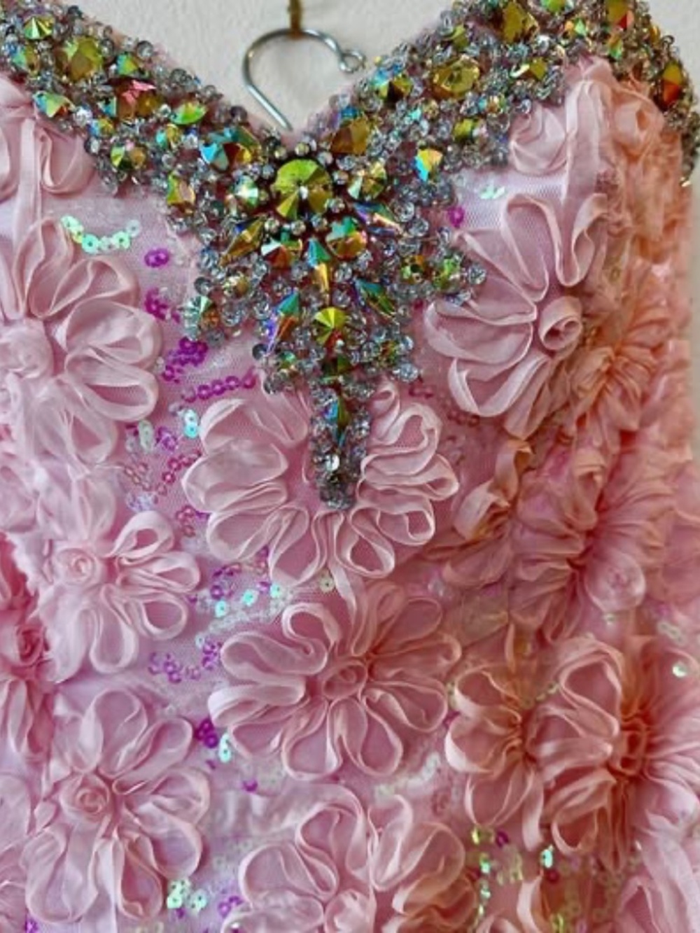 ^Blush Prom Dress with Floral Raised Feature, 3D embellishment, Net Slits^ SZ 6